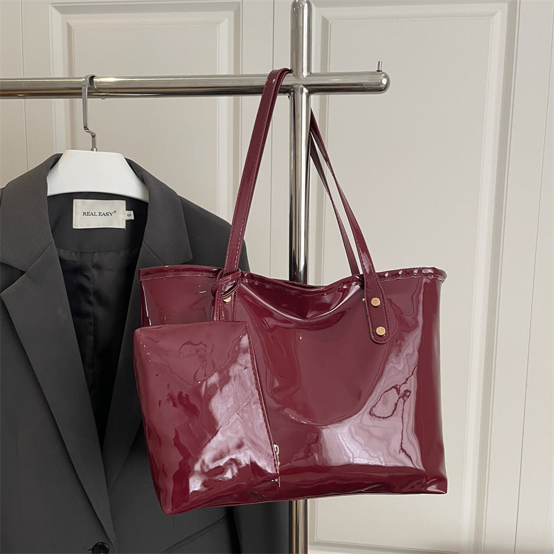Damen elegante Lackleder-Tote mit abnehmbarem Innenfach Nord Taschen