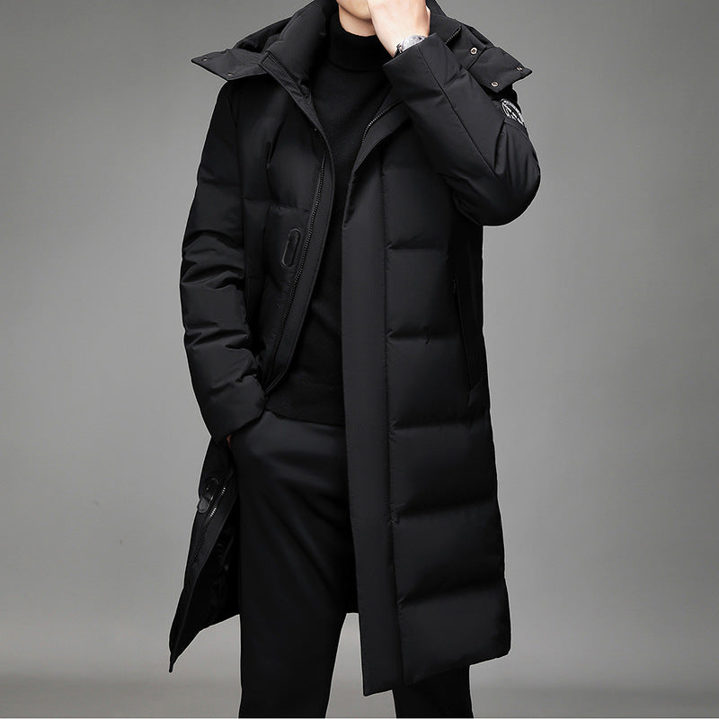 Herren Maxilanger Thermosteppmantel mit hohem Kragen und verdeckter Front Nord Taschen