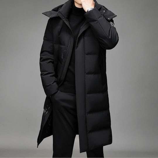 Herren Maxilanger Thermosteppmantel mit hohem Kragen und verdeckter Front Nord Taschen