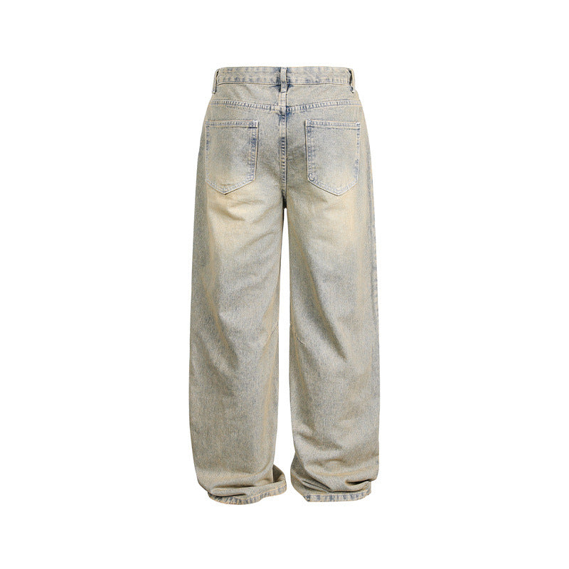 Damen Weite High‑Waist Baggy-Jeans mit Used-Waschung und Knie-Paneelen Nord Taschen