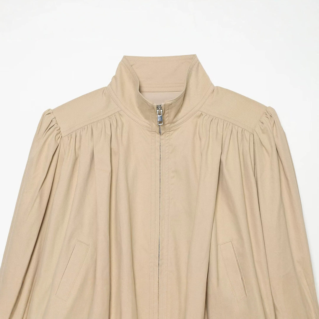 Damen Leichte Cropped Jacke mit gerafften Schultern, Stehkragen und Reißverschluss Nord Taschen