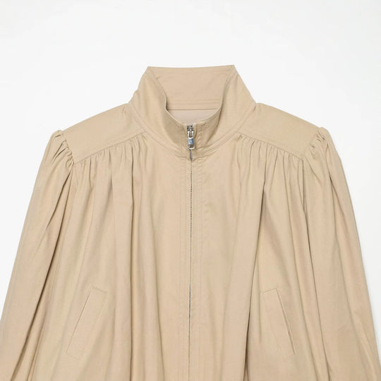 Damen Leichte Cropped Jacke mit gerafften Schultern, Stehkragen und Reißverschluss Nord Taschen
