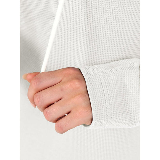Damen Waffelstrick-Kapuzenpullover mit V-Ausschnitt, Oversize-Schnitt und Seitenschlitzen Nord Taschen