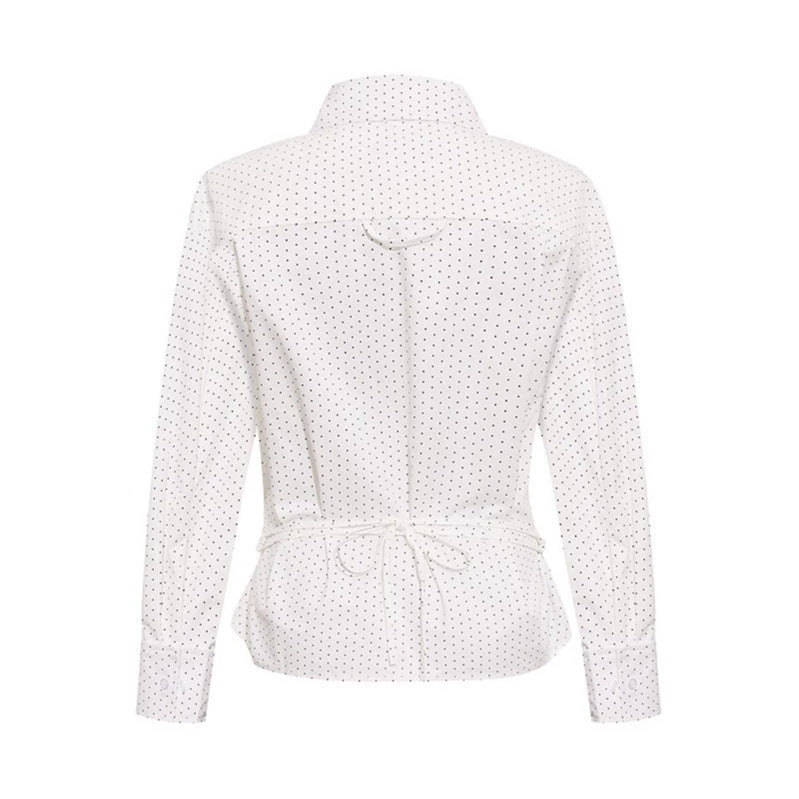 Damen Figurnahes Langarm-Blusenhemd mit Polka-Dot‑Muster und taillierten Abnähern Nord Taschen