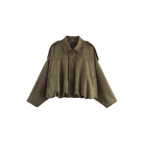 Damen Oversize-Cropped Jacke mit Balloon-Saum und Schulter-Cutouts Nord Taschen