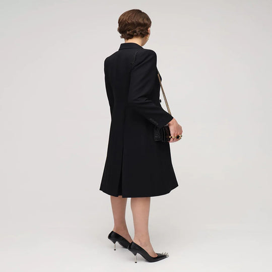 Damen tailliertes Blazerkleid‑Mantel mit kontrastierendem Schalkragen und ausgestelltem Rockteil Nord Taschen