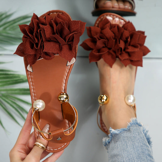 Damen komfortable Sandalen mit dekorativen Blumen-Applikationen