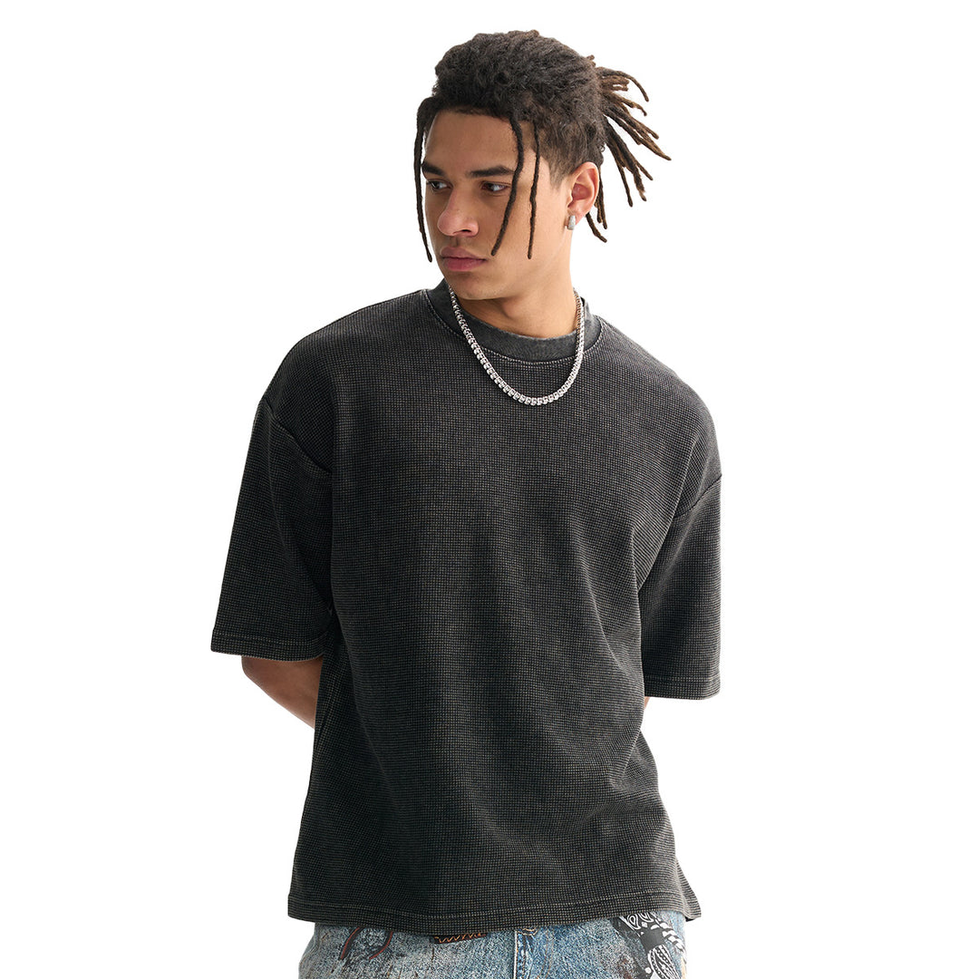 Herren Oversized Struktur-T-Shirt mit Rundhalsausschnitt Nord Taschen