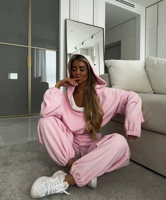 Damen Zip-Hoodie und Relax-Fit Jogginghose aus French-Terry mit elastischem Bund und Kängurutaschen Nord Taschen