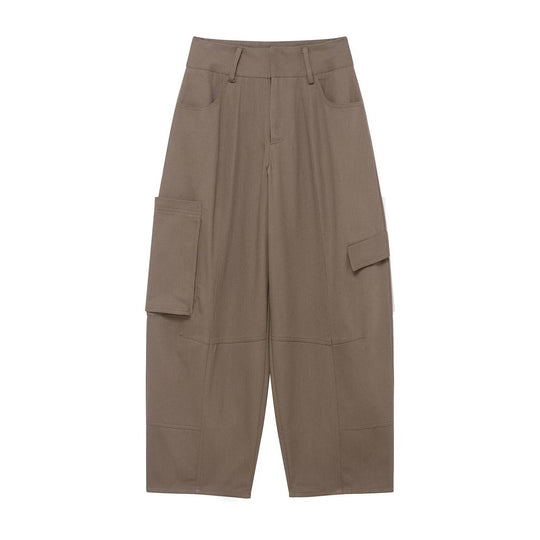 Damen weite Cargo-Cropped-Hose mit hoher Taille und aufgesetzten Taschen Nord Taschen
