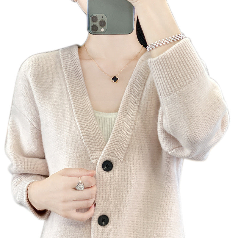 Damen Weicher Boxy-Longcardigan mit tiefem V-Ausschnitt und feiner Rippkante Nord Taschen