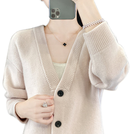 Damen Weicher Boxy-Longcardigan mit tiefem V-Ausschnitt und feiner Rippkante Nord Taschen