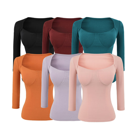 Damen Figurnahes Langarm-Top mit integrierter Bustier‑Kontur und quadratischem Ausschnitt Nord Taschen