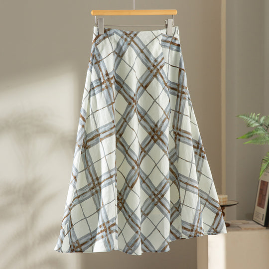 Damen Midirock in A-Linien-Silhouette mit aquarelliertem Karomuster Nord Taschen