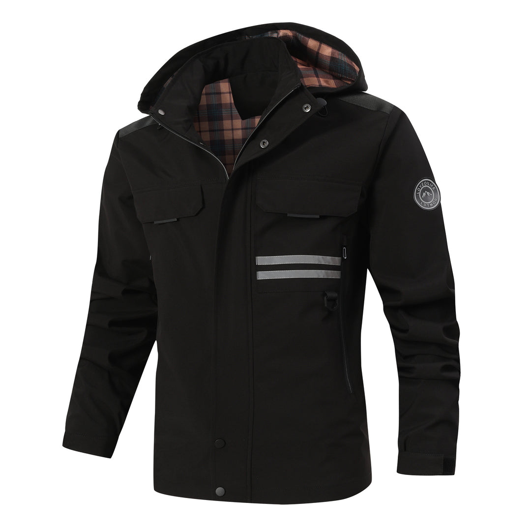 Herren Technische Parka-Jacke mit Kapuze, Reflektierenden Details und Karo-Innenfutter Nord Taschen