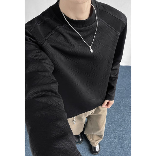 Herren Strukturiertes Langarmshirt mit Stehkragen und geometrischem Reliefmuster Nord Taschen