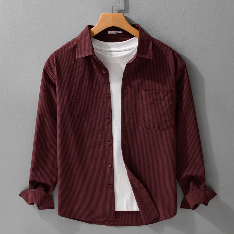 Herren Struktur-Overshirt aus atmungsaktivem Baumwollmix mit feinem Streifenrelief und Brusttasche Nord Taschen