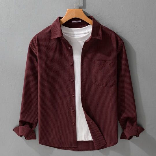 Herren Struktur-Overshirt aus atmungsaktivem Baumwollmix mit feinem Streifenrelief und Brusttasche Nord Taschen