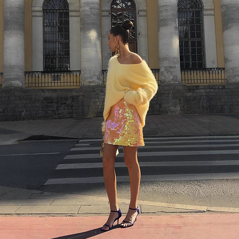 Damen Kuscheliger Oversize Mohairpullover mit V-Ausschnitt und verlängertem Rückensaum Nord Taschen