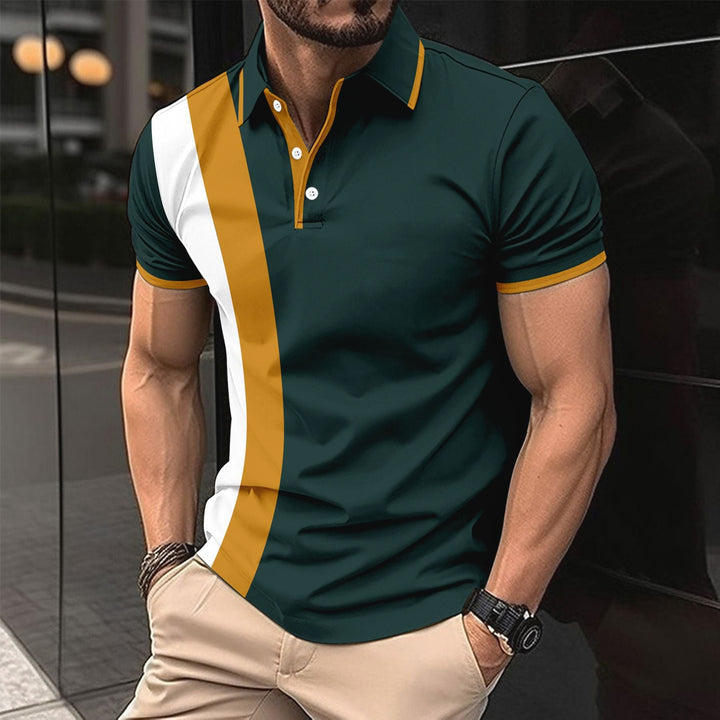 Herren kurzärmeliges Poloshirt mit modernen Farbblocks und atmungsaktivem Material