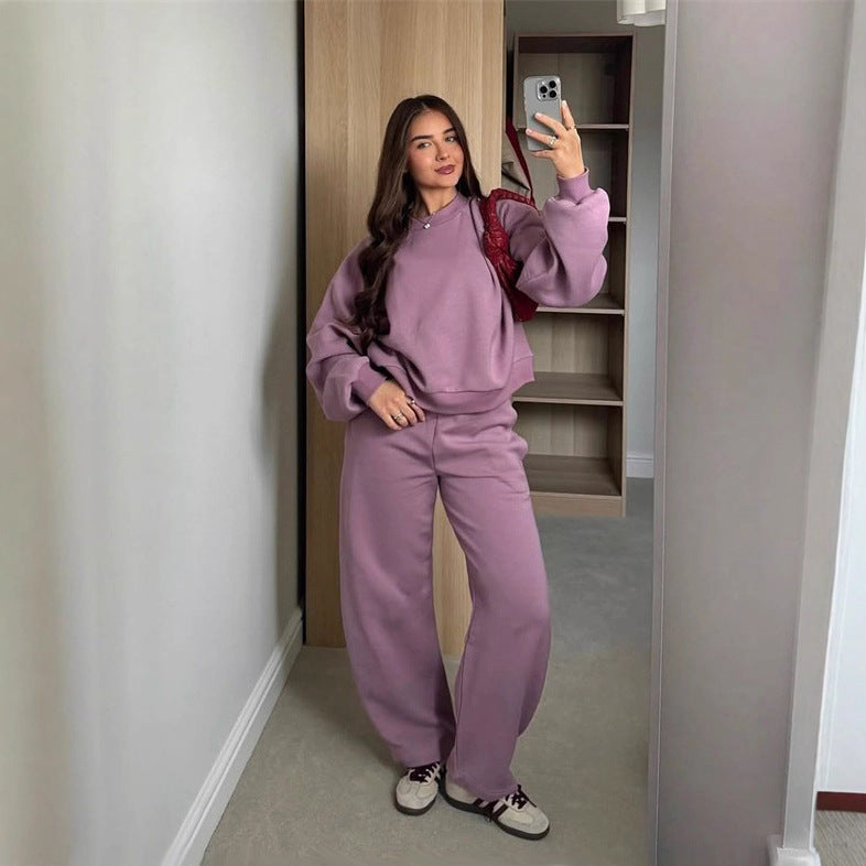 Damen Cropped-Sweatshirt mit hohem Rundhalsausschnitt und elastischer Tunnelzug Wide-Leg Jogginghose Set Nord Taschen