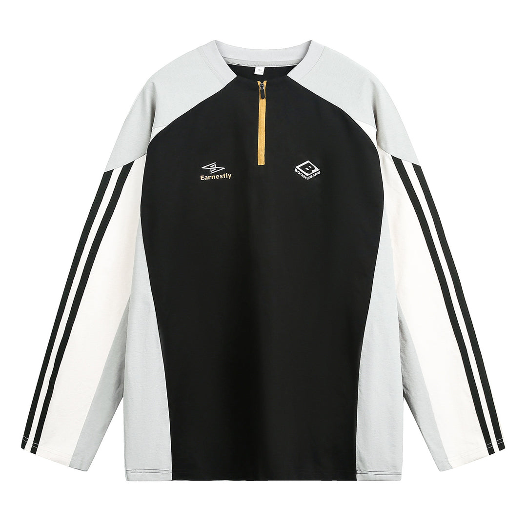 Unisex Sportliches Oversize-Halbzip-Sweatshirt im Retro-Track-Stil mit Kontrastpaneelen und Drei-Streifen-Ärmeln Nord Taschen
