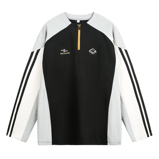 Unisex Sportliches Oversize-Halbzip-Sweatshirt im Retro-Track-Stil mit Kontrastpaneelen und Drei-Streifen-Ärmeln Nord Taschen