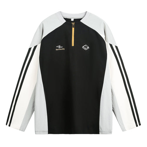 Unisex Sportliches Oversize-Halbzip-Sweatshirt im Retro-Track-Stil mit Kontrastpaneelen und Drei-Streifen-Ärmeln Nord Taschen