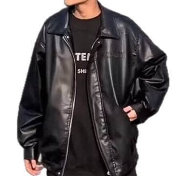 Herren Boxy-Kunstlederjacke mit Hemdkragen und verdecktem Reißverschluss Nord Taschen