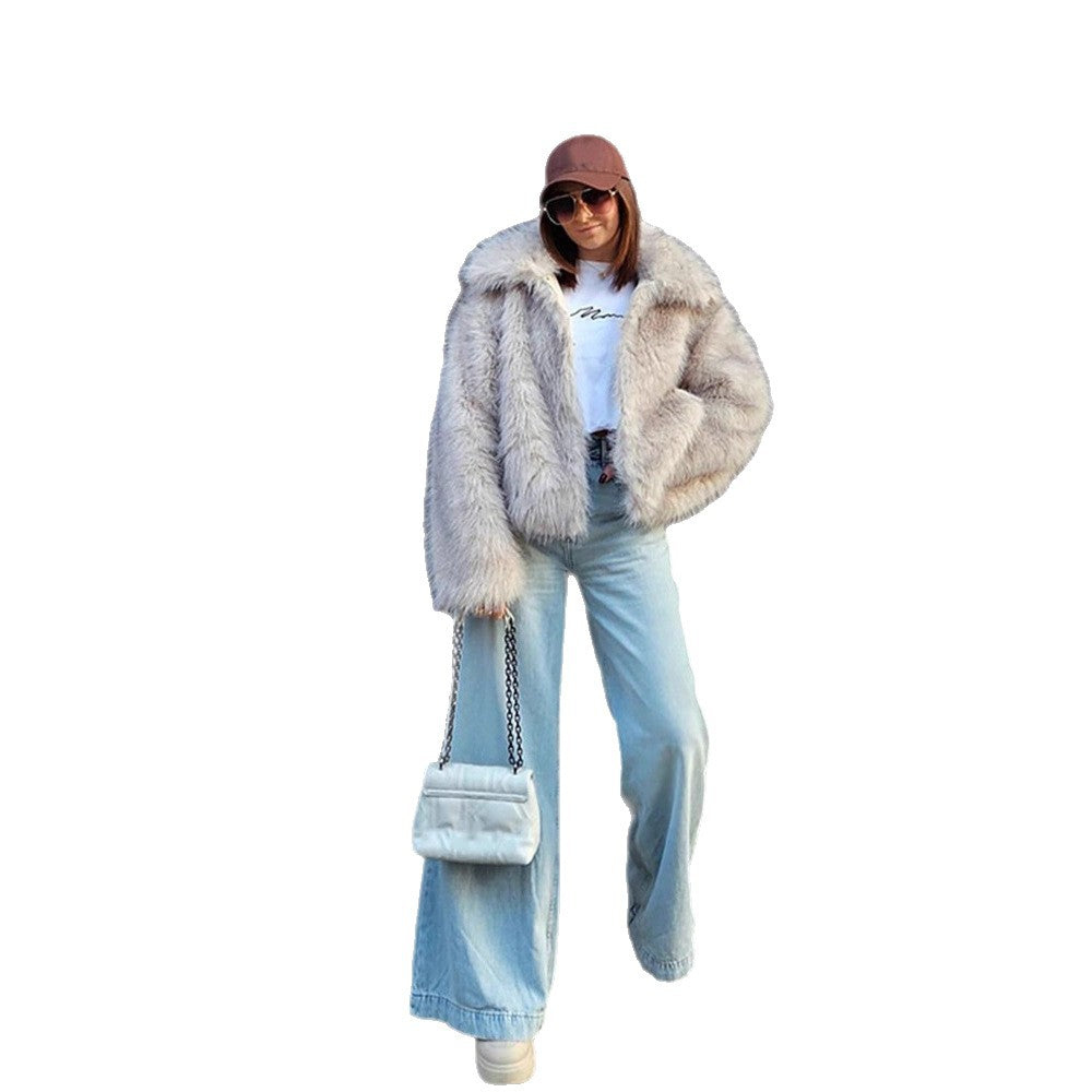Damen Kurze Boxy‑Jacke aus hochflorigem Kunstpelz mit hohem Schalkragen Nord Taschen