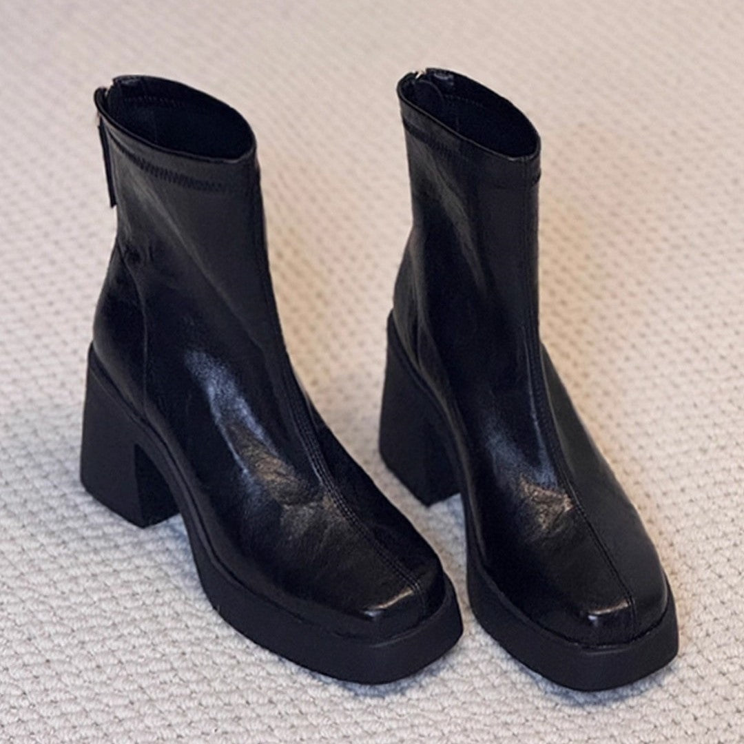 Damen modische Ankle Boots mit robustem Blockabsatz und eleganter Naht