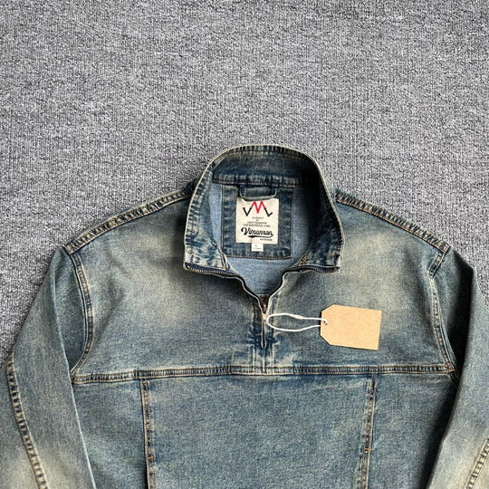 Herren Denim-Pulloverjacke im Vintage-Look mit Halbzip und Stehkragen Nord Taschen