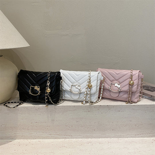 Damen Umhängetasche mit verspieltem Katzenmotiv und glänzendem Metallverschluss Nord Taschen