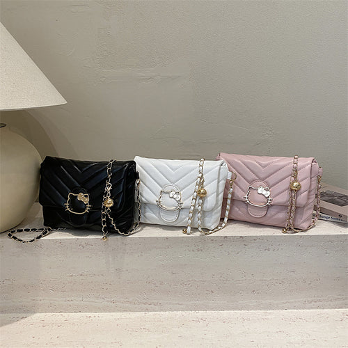Damen Umhängetasche mit verspieltem Katzenmotiv und glänzendem Metallverschluss Nord Taschen