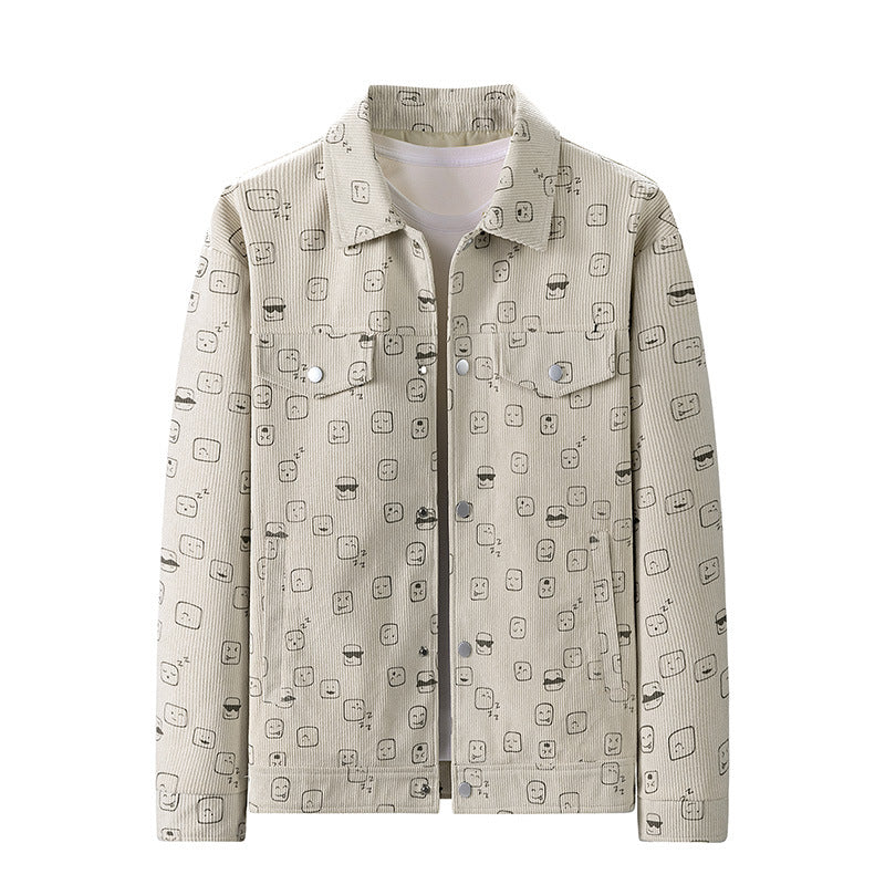 Herren Cord‑Jacke aus Feincord mit Allover‑Print, Druckknopfleiste und Pattentaschen Nord Taschen