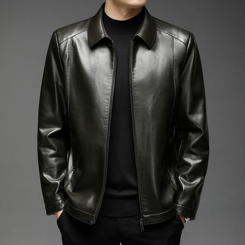 Herren Minimalistische Glattlederjacke mit Hemdkragen und taillierter Passform Nord Taschen