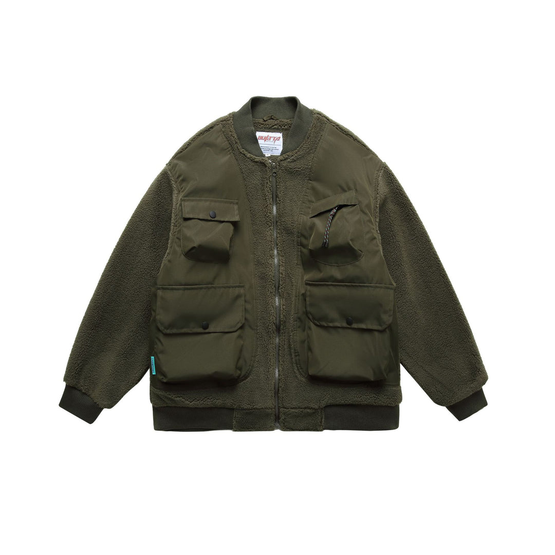 Herren Teddy-Fleece Bomberjacke mit Utility-Taschen und Nylon-Einsätzen Nord Taschen