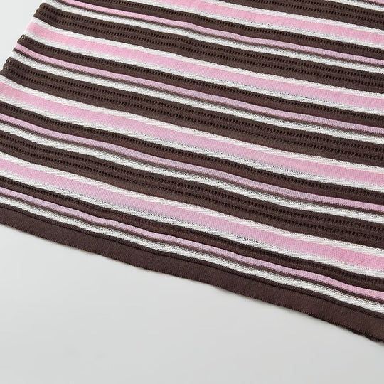 Damen Gestreiftes kurzärmeliges Poloshirt aus Feinstrick mit Rüschenkante und 3‑Knopf‑Leiste Nord Taschen