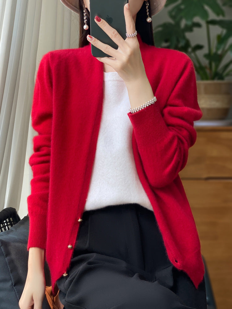 Damen Offener Feinstrick-Cardigan im Mohair‑Look mit geradem Saum und schmalen Bündchen Nord Taschen
