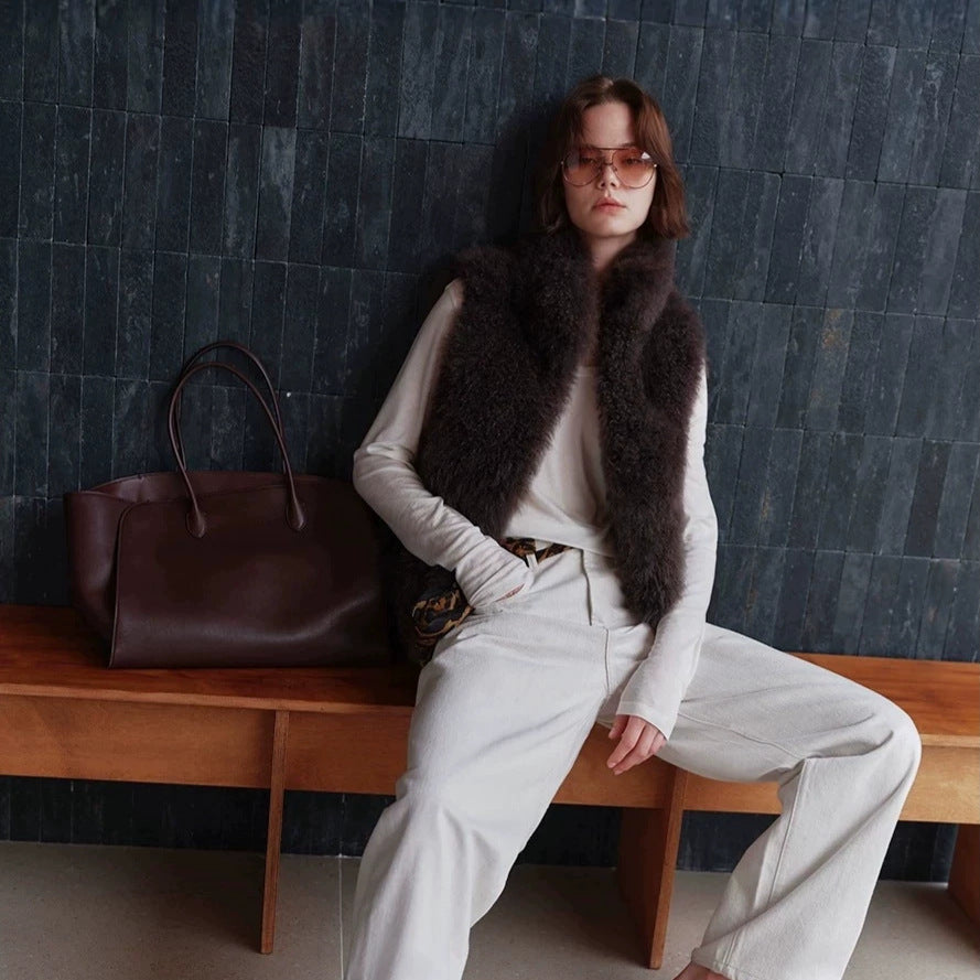 Damen Ärmellose Teddy‑Kunstfellweste mit dichtem Hochflor und Stehkragen Nord Taschen