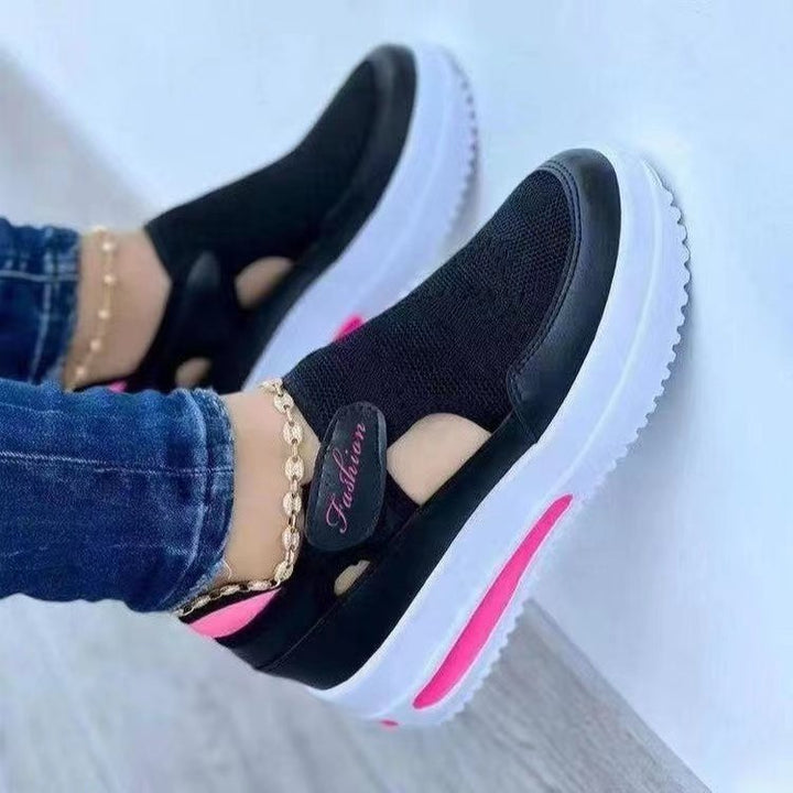 Damen  atmungsaktive Strick-Sneaker mit Klettverschluss, Cut-Outs und Plateau-Luftsohle Nord Taschen