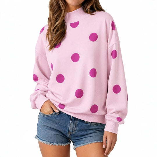 Damen Locker geschnittenes Sweatshirt mit Stehkragen und großen Punkten Nord Taschen