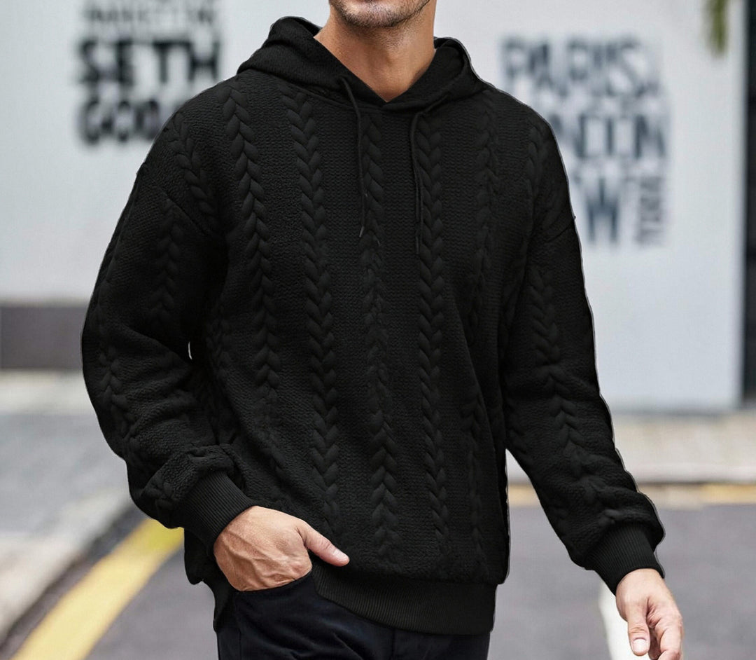 Herren strukturiertes Kapuzen-Sweatshirt mit Zopfstrick-Relief, Tunnelzug und Kängurutasche Nord Taschen