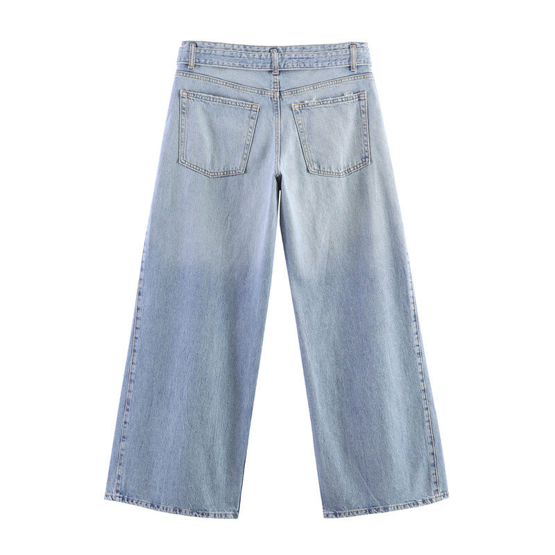 Damen Hochtaillierte weite Jeans-Culotte mit seitlichen Keileinsätzen Nord Taschen