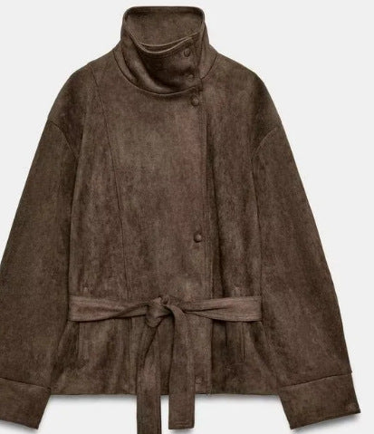 Damen Kurzblouson aus Kunstleder mit doppelreihiger Knopfleiste und Schultercape Nord Taschen
