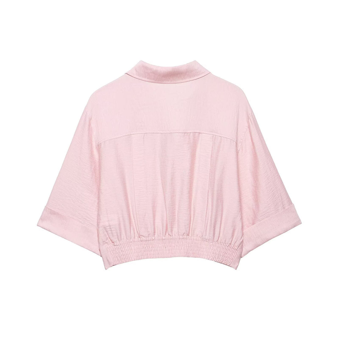 Damen Kastige Cropped-Bluse mit Hemdkragen, verkürztem Saum und Aufrollärmeln Nord Taschen