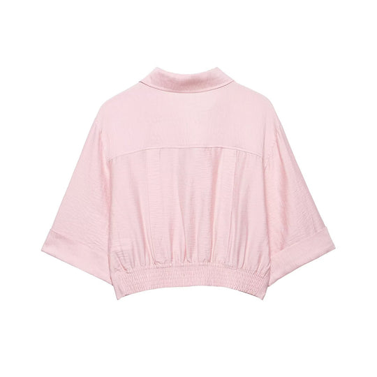 Damen Kastige Cropped-Bluse mit Hemdkragen, verkürztem Saum und Aufrollärmeln Nord Taschen