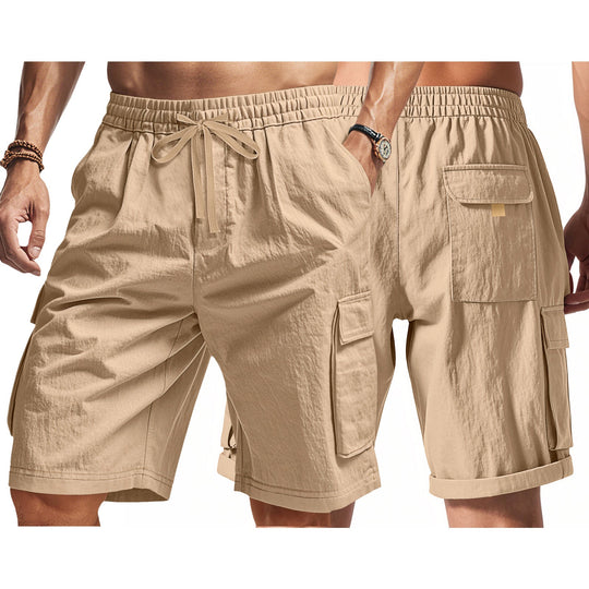 Herren nan knielange Utility-Shorts aus leichtem Baumwollmix mit elastischem Tunnelzugbund und aufgesetzten Klappentaschen