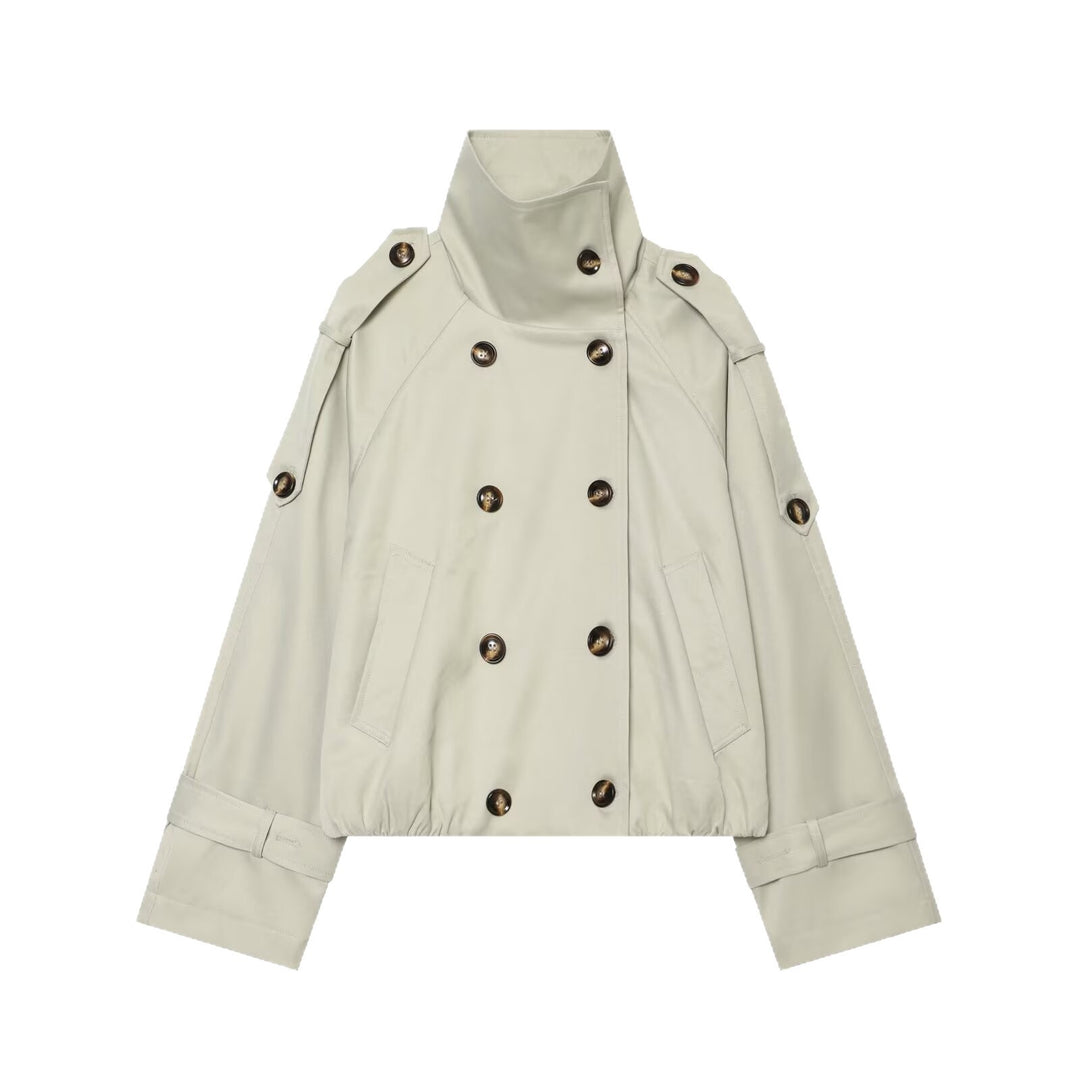 Damen Cropped-Trenchcape mit hohem Funnelkragen und Schulterriegeln Nord Taschen