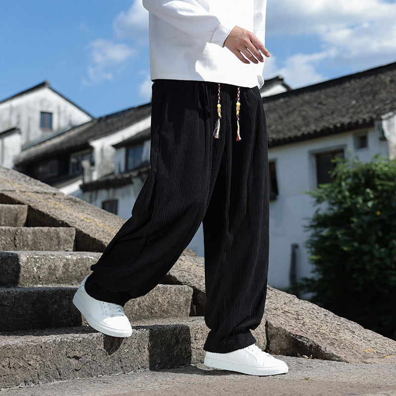 Herren Weit geschnittene Cord-Relaxhose mit elastischem Bund und Zierkordel Nord Taschen